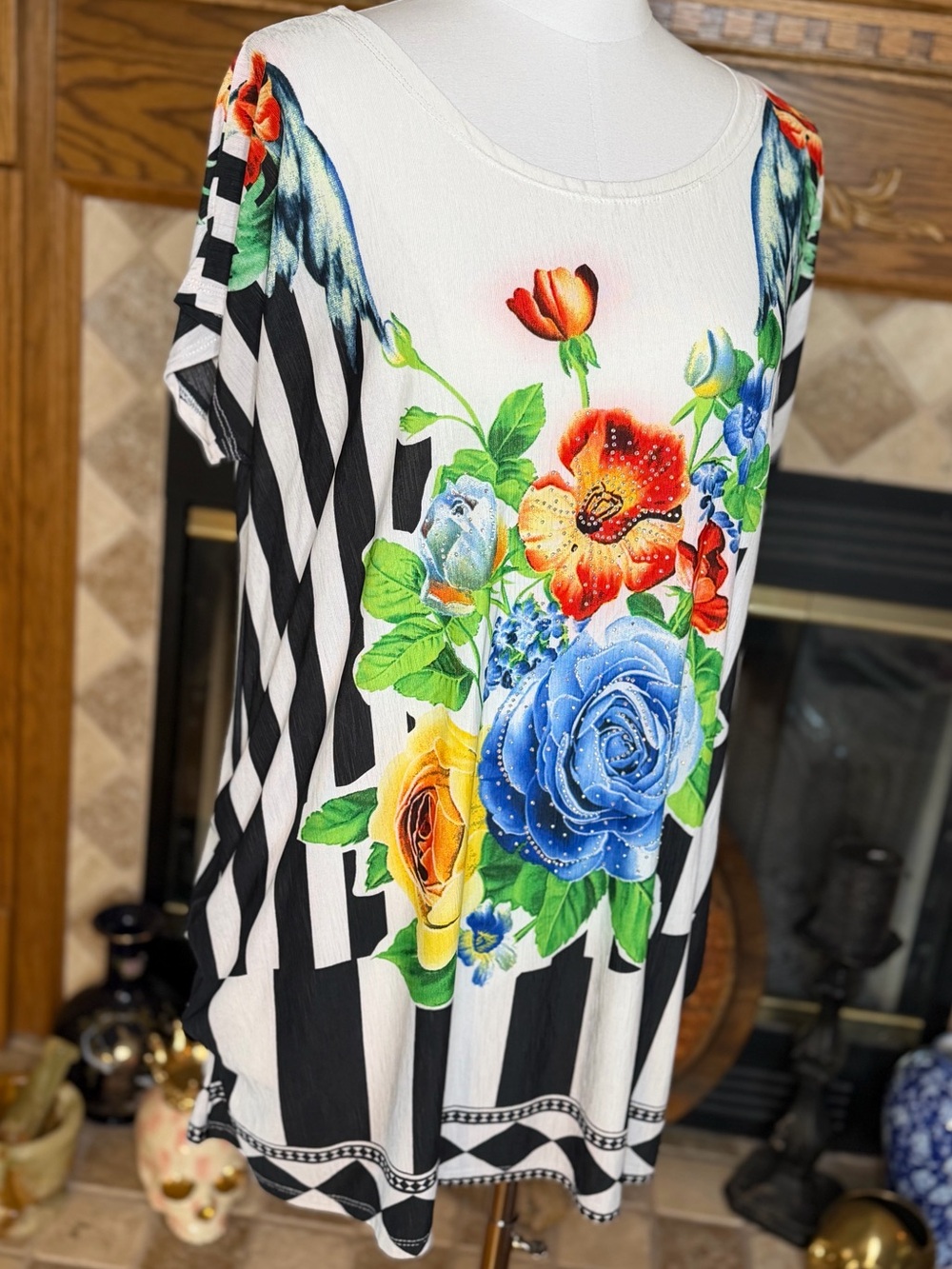 Gabriel Ye Women's Floral Stripe Tunic Top - Floral Multicolor Women’s M/L - Picture 12 of 13